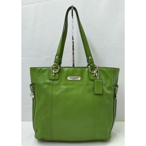 Coach Gallery Green Leather Zipper Pockets Double Handles Tote Bag - Picture 1 of 16